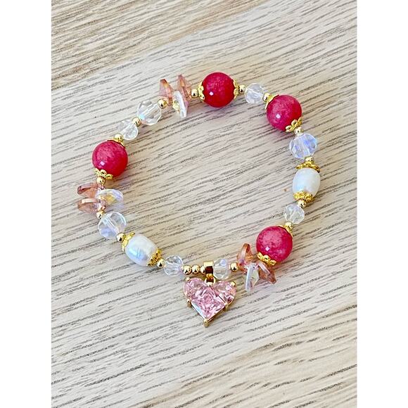 Pink Swarovski Beaded Bracelet Heart Charm - Picture 8 of 8